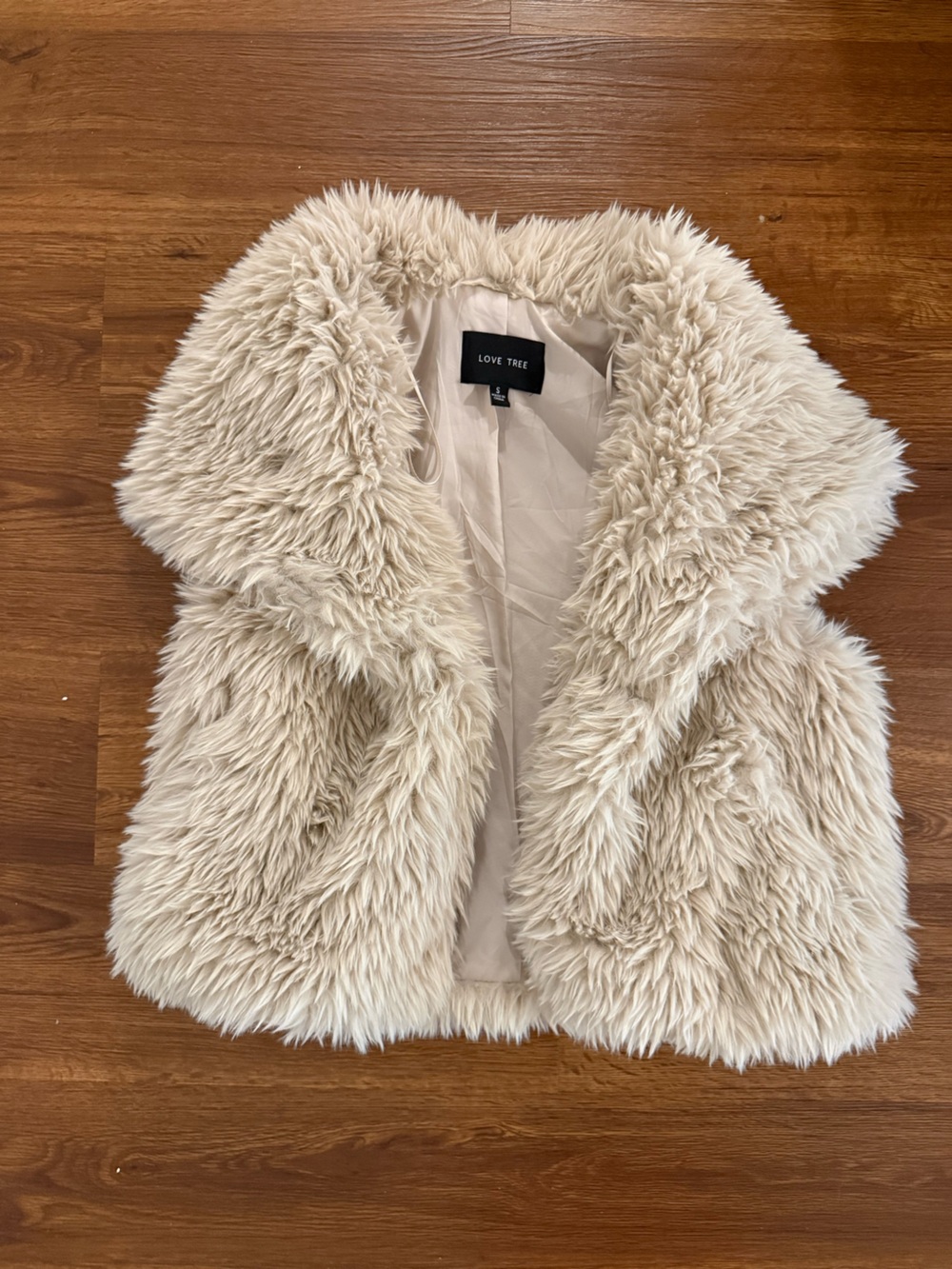 Love Tree Cream Plush Faux Fur Teddy Jacket